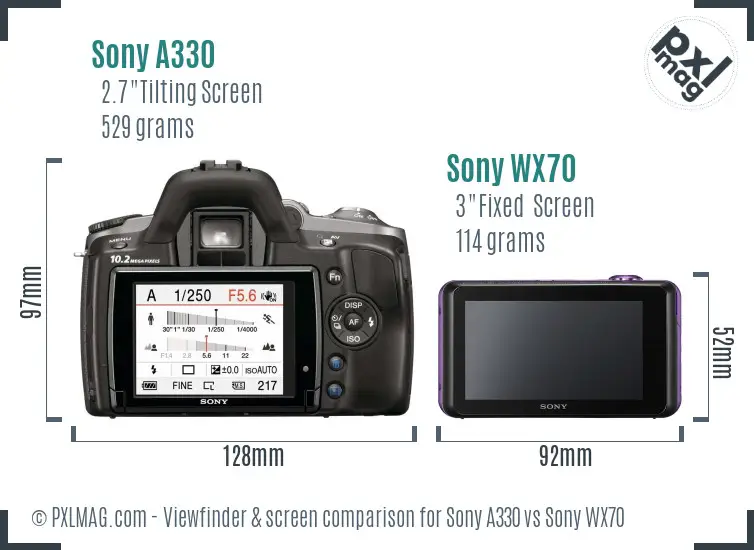 Sony A330 vs Sony WX70 Screen and Viewfinder comparison