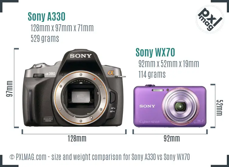 Sony A330 vs Sony WX70 size comparison