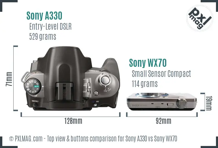 Sony A330 vs Sony WX70 top view buttons comparison