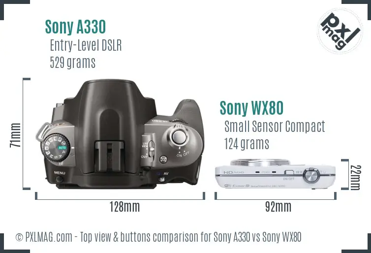 Sony A330 vs Sony WX80 top view buttons comparison