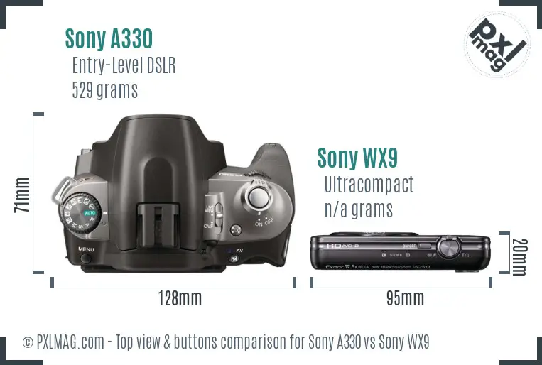 Sony A330 vs Sony WX9 top view buttons comparison
