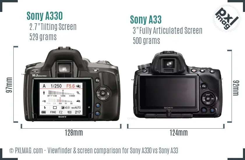 Sony A330 vs Sony A33 Screen and Viewfinder comparison