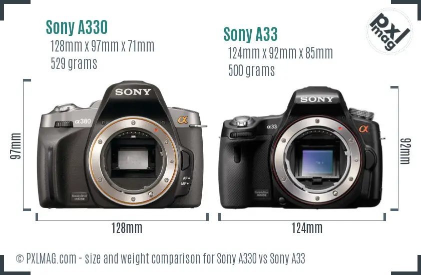 Sony A330 vs Sony A33 size comparison