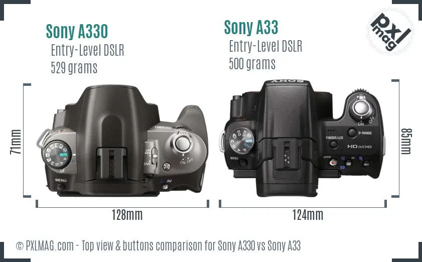 Sony A330 vs Sony A33 top view buttons comparison