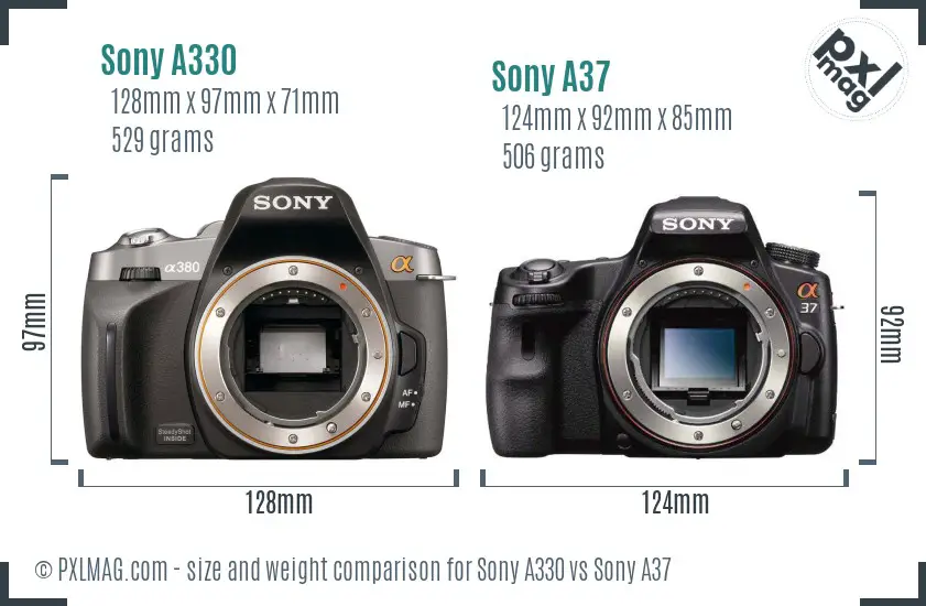 Sony A330 vs Sony A37 size comparison
