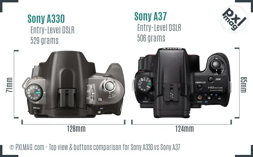 Sony A330 vs Sony A37 top view buttons comparison