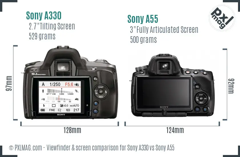 Sony A330 vs Sony A55 Screen and Viewfinder comparison