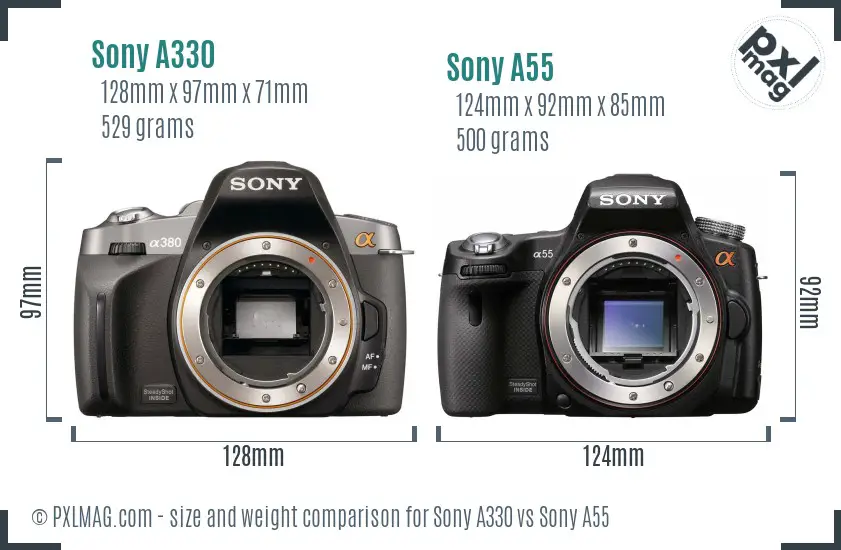 Sony A330 vs Sony A55 size comparison