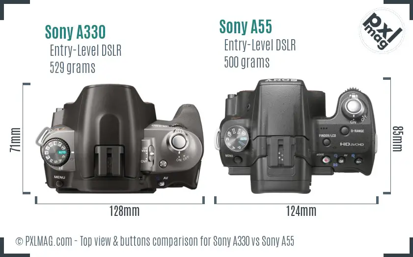 Sony A330 vs Sony A55 top view buttons comparison