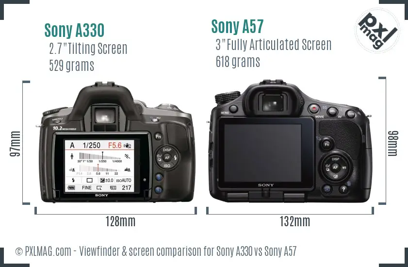 Sony A330 vs Sony A57 Screen and Viewfinder comparison