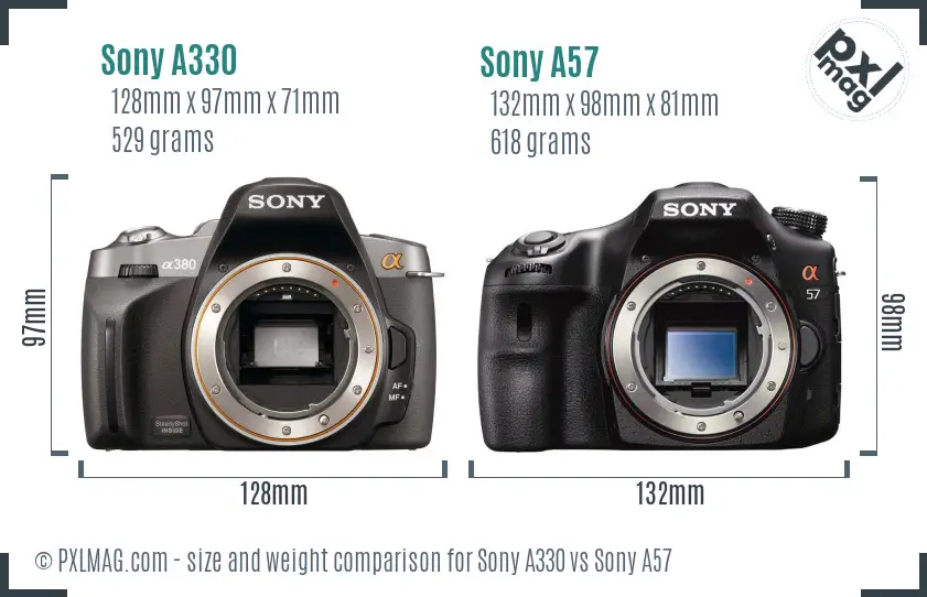Sony A330 vs Sony A57 size comparison