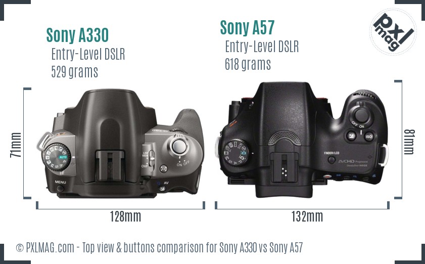 Sony A330 vs Sony A57 top view buttons comparison