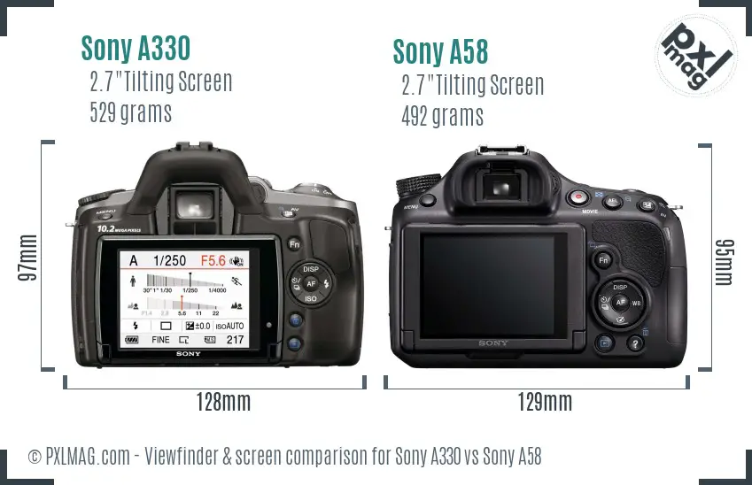 Sony A330 vs Sony A58 Screen and Viewfinder comparison