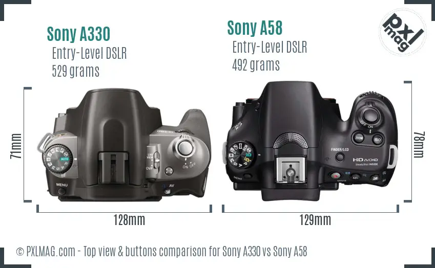 Sony A330 vs Sony A58 top view buttons comparison