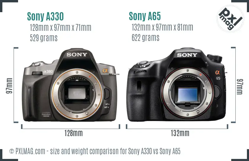 Sony A330 vs Sony A65 size comparison