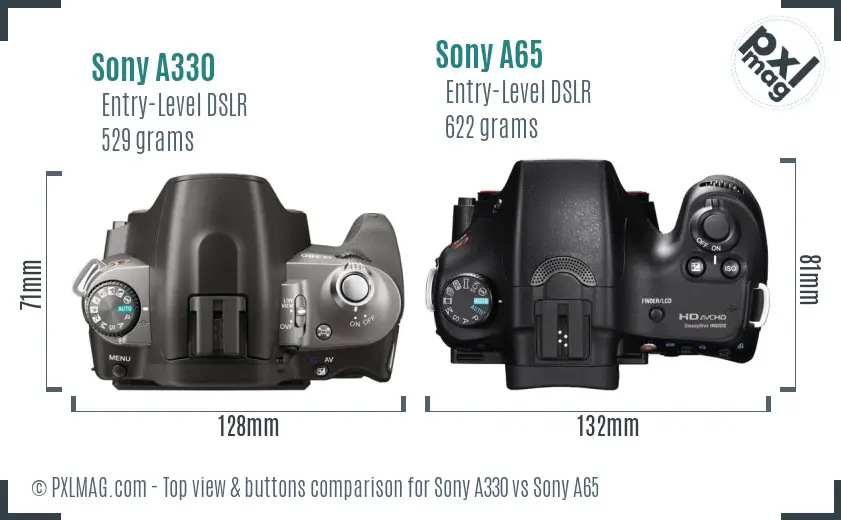 Sony A330 vs Sony A65 top view buttons comparison