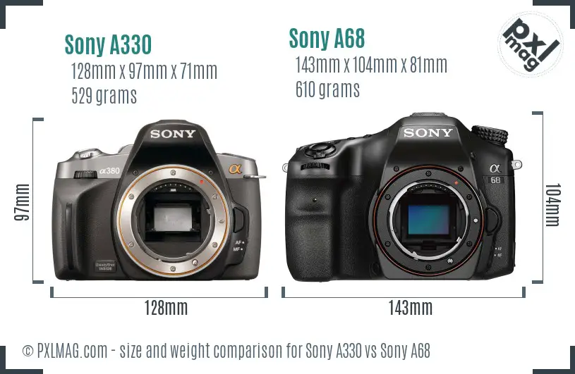 Sony A330 vs Sony A68 size comparison