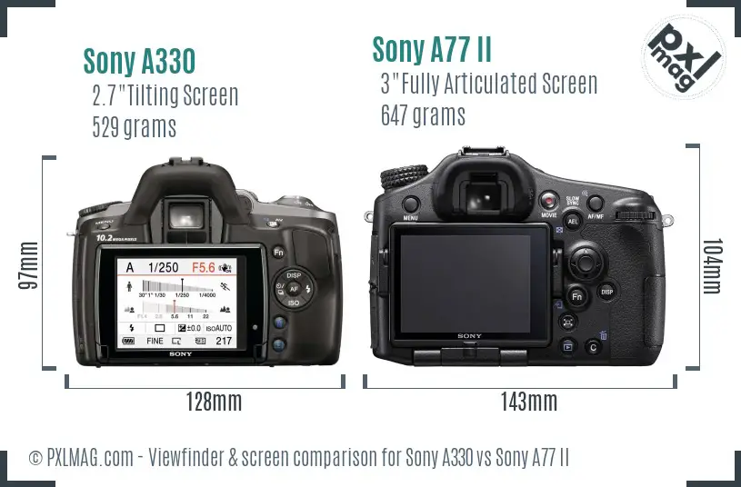 Sony A330 vs Sony A77 II Screen and Viewfinder comparison