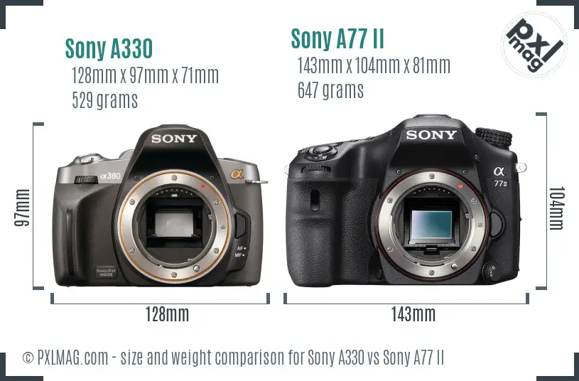 Sony A330 vs Sony A77 II size comparison