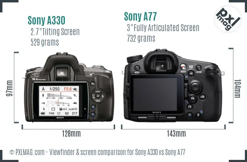 Sony A330 vs Sony A77 Screen and Viewfinder comparison