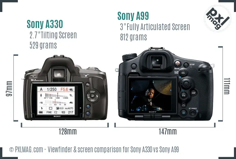Sony A330 vs Sony A99 Screen and Viewfinder comparison