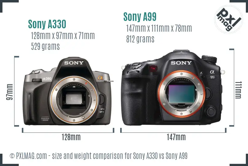 Sony A330 vs Sony A99 size comparison