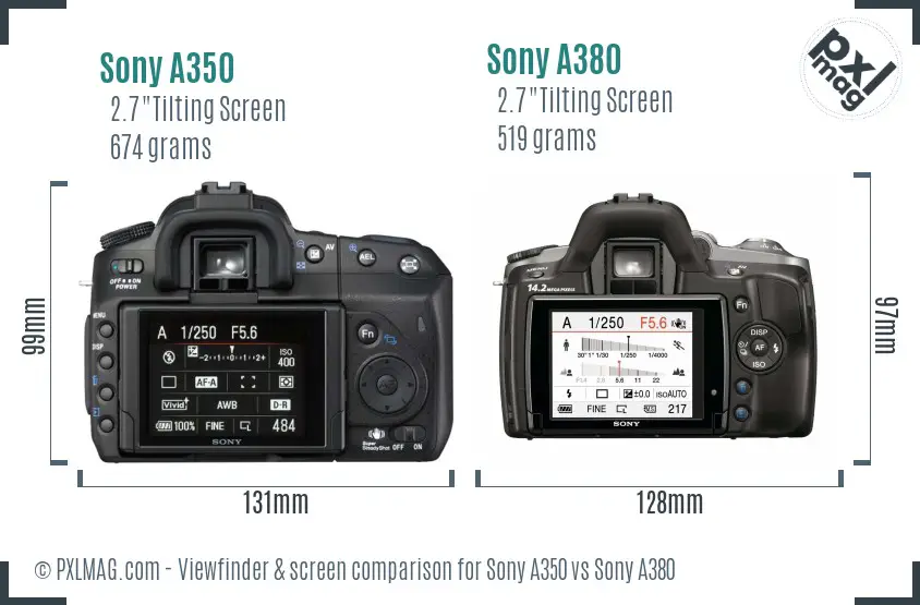 Sony A350 vs Sony A380 Screen and Viewfinder comparison