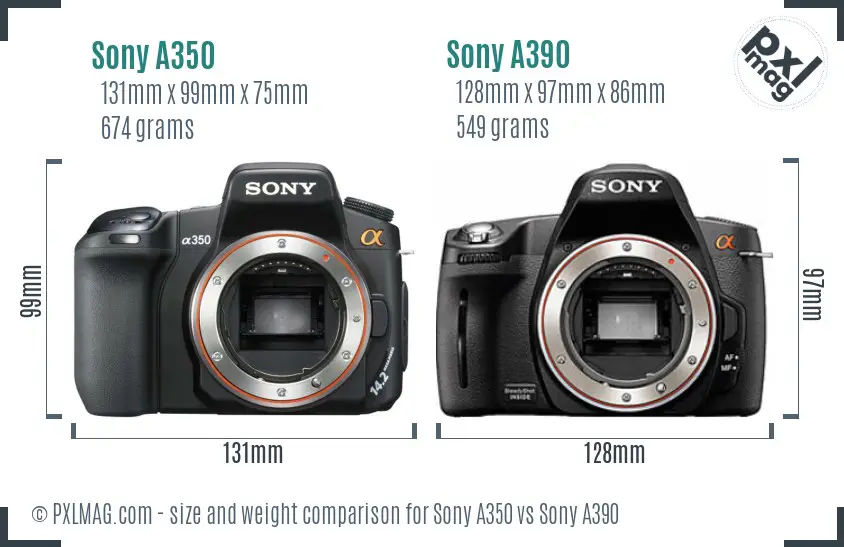Sony A350 vs Sony A390 size comparison
