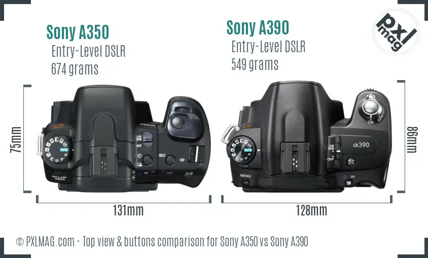 Sony A350 vs Sony A390 top view buttons comparison