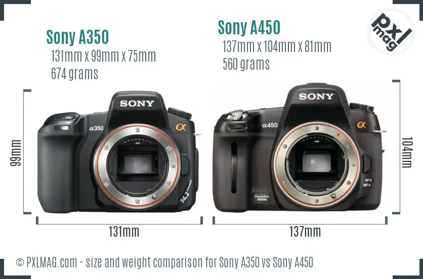 Sony A350 vs Sony A450 size comparison