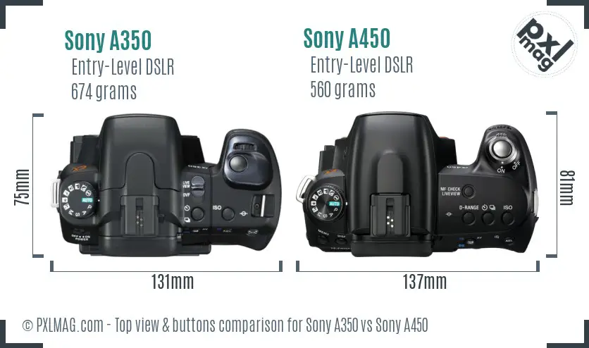 Sony A350 vs Sony A450 top view buttons comparison