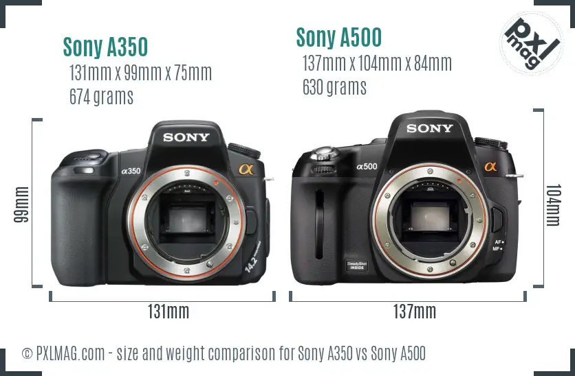 Sony A350 vs Sony A500 size comparison