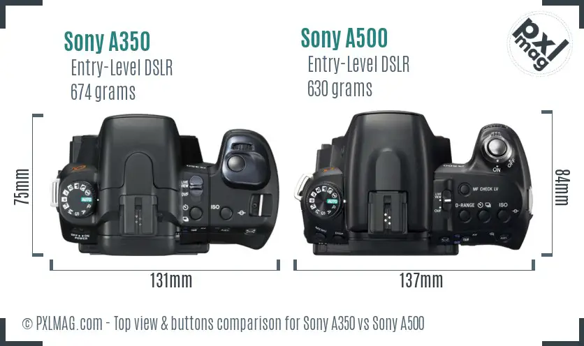 Sony A350 vs Sony A500 top view buttons comparison