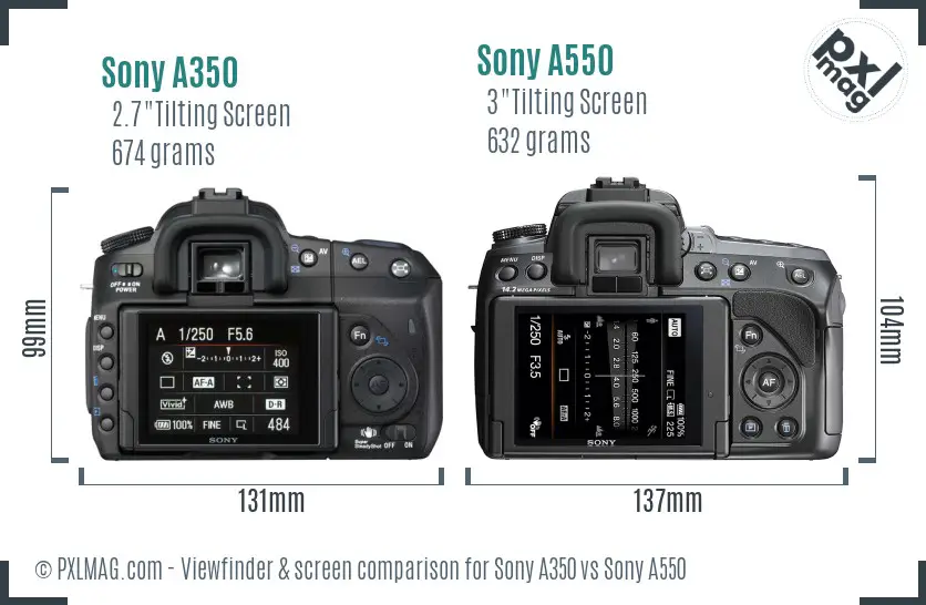 Sony A350 vs Sony A550 Screen and Viewfinder comparison
