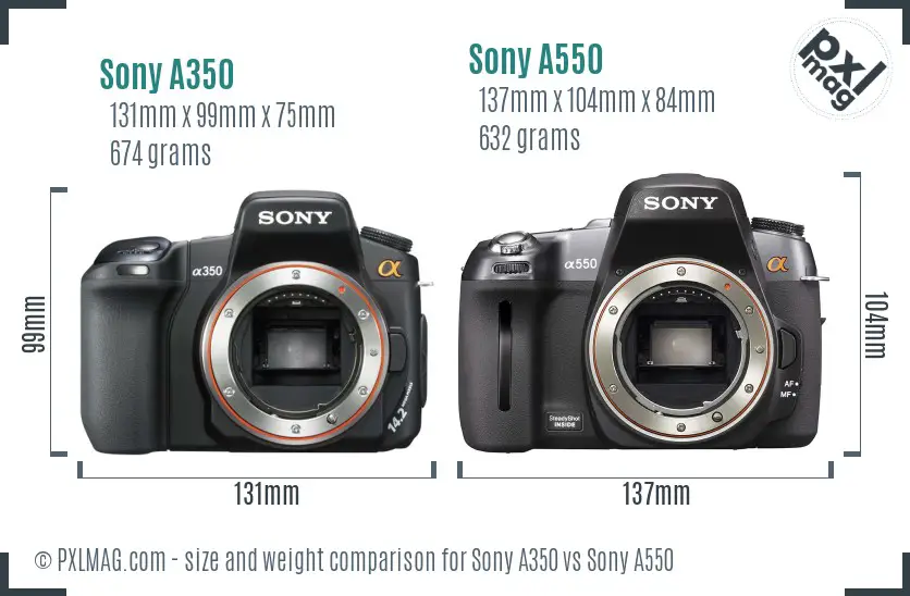 Sony A350 vs Sony A550 size comparison