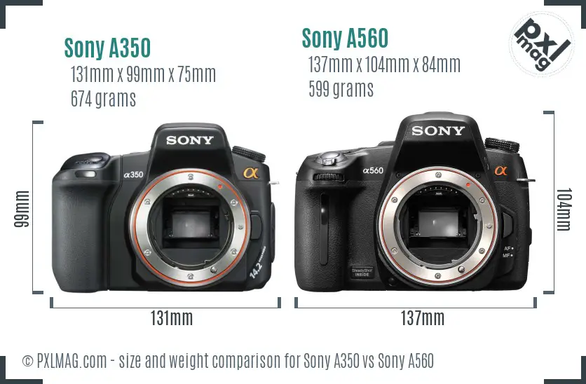 Sony A350 vs Sony A560 size comparison