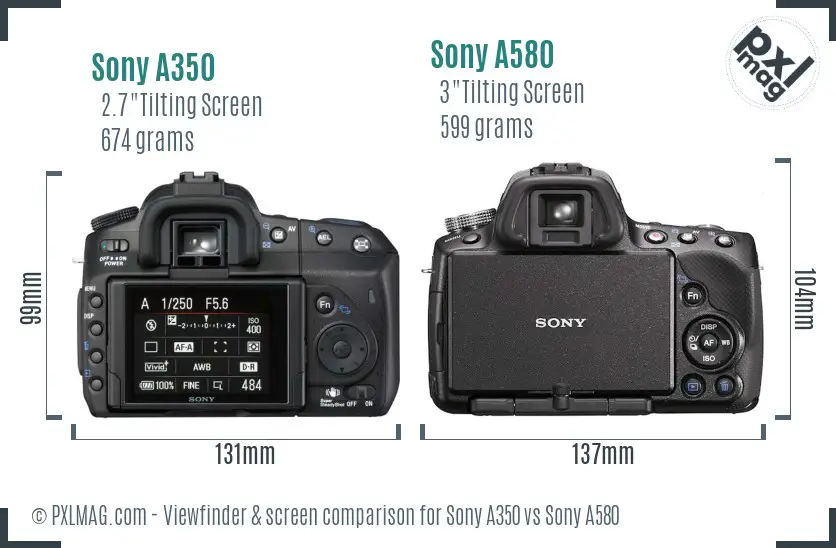 Sony A350 vs Sony A580 Screen and Viewfinder comparison
