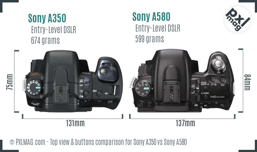 Sony A350 vs Sony A580 top view buttons comparison