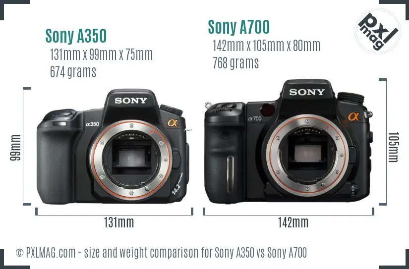 Sony A350 vs Sony A700 size comparison