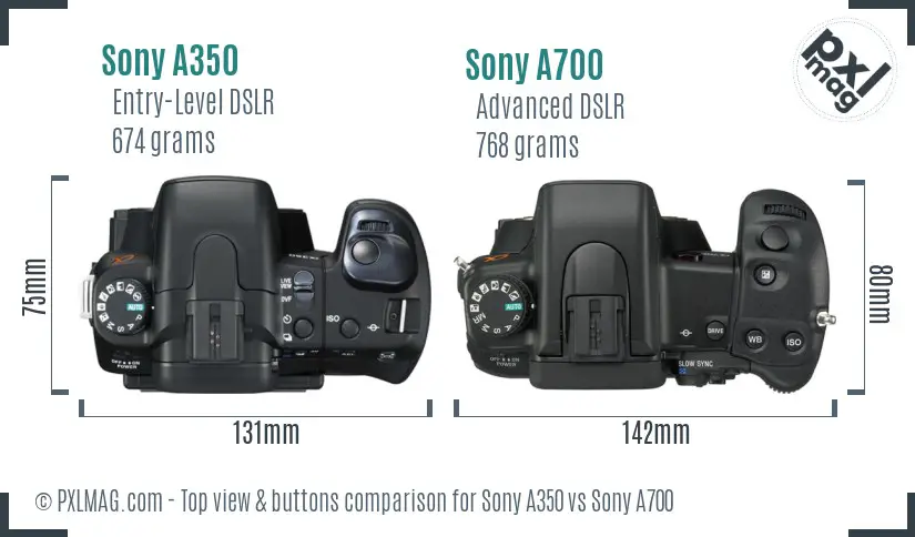 Sony A350 vs Sony A700 top view buttons comparison