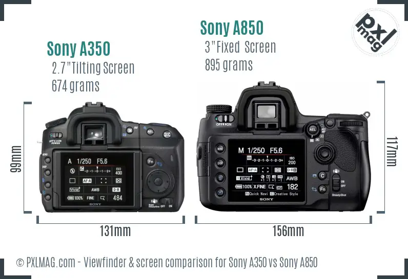 Sony A350 vs Sony A850 Screen and Viewfinder comparison