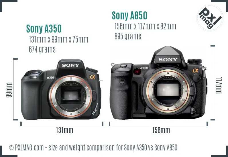 Sony A350 vs Sony A850 size comparison
