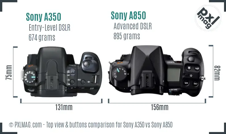 Sony A350 vs Sony A850 top view buttons comparison