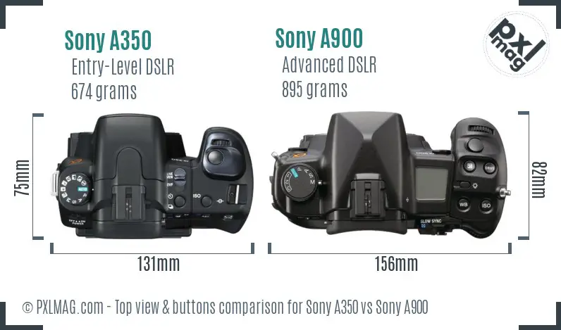 Sony A350 vs Sony A900 top view buttons comparison