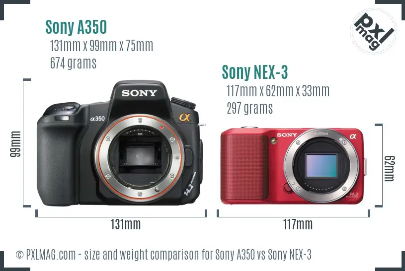 Sony A350 vs Sony NEX-3 size comparison
