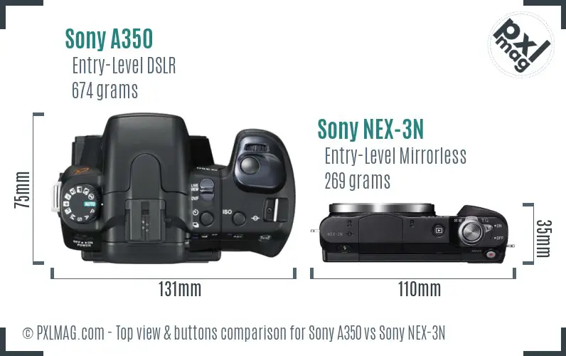 Sony A350 vs Sony NEX-3N top view buttons comparison