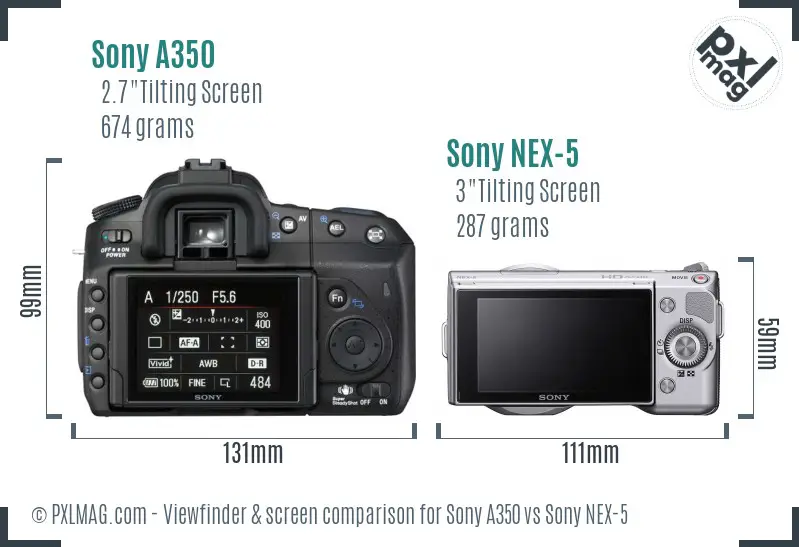 Sony A350 vs Sony NEX-5 Screen and Viewfinder comparison