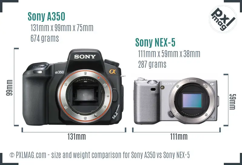 Sony A350 vs Sony NEX-5 size comparison