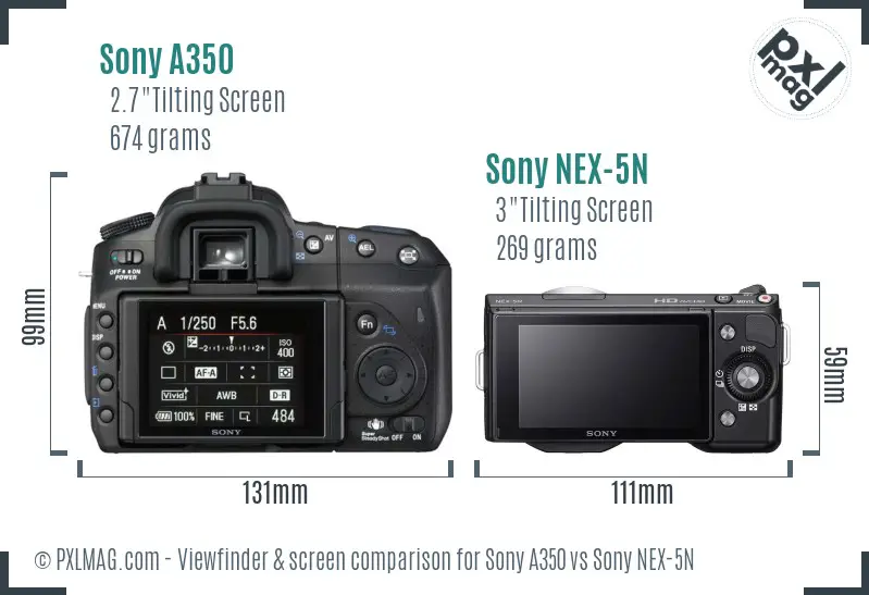Sony A350 vs Sony NEX-5N Screen and Viewfinder comparison