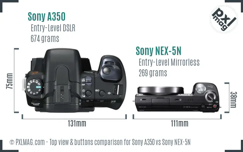 Sony A350 vs Sony NEX-5N top view buttons comparison